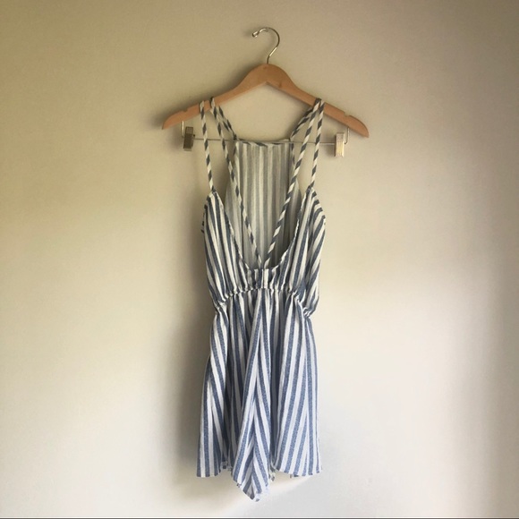 Blue & White Stripe Toby Heart Ginger Romper - Picture 3 of 7